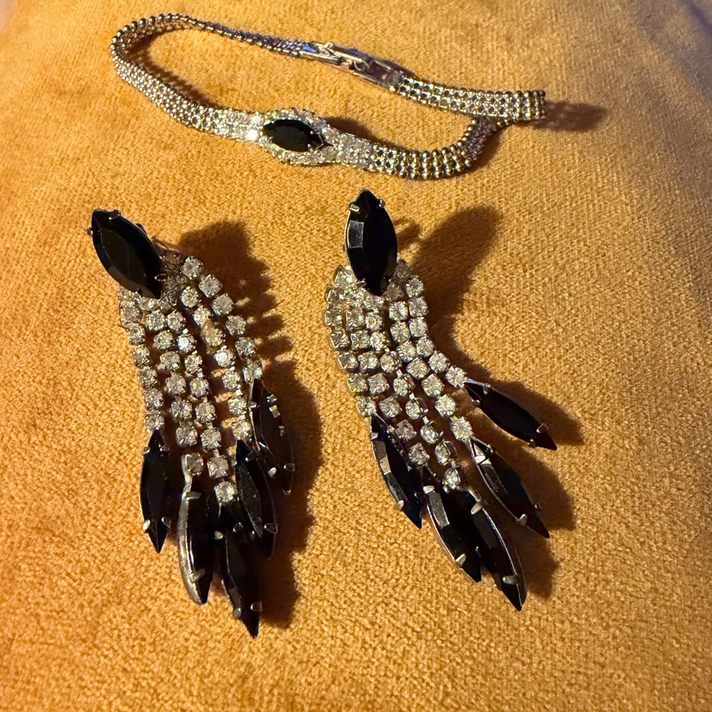 Elegant Black and Silver rhinestone Jewelry Set